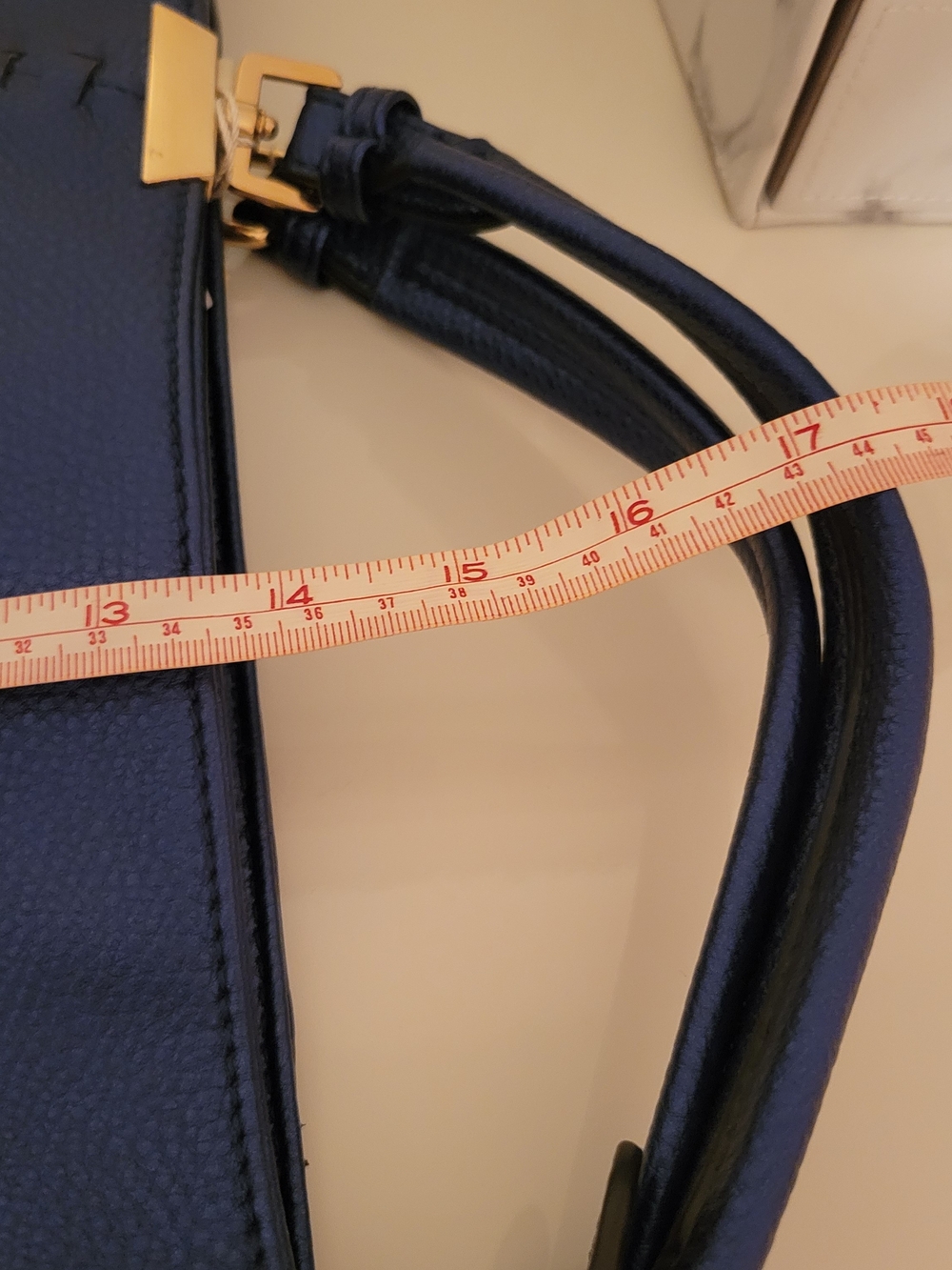 Structured Navy Tote with Gold Hardware - Picture 12 of 14